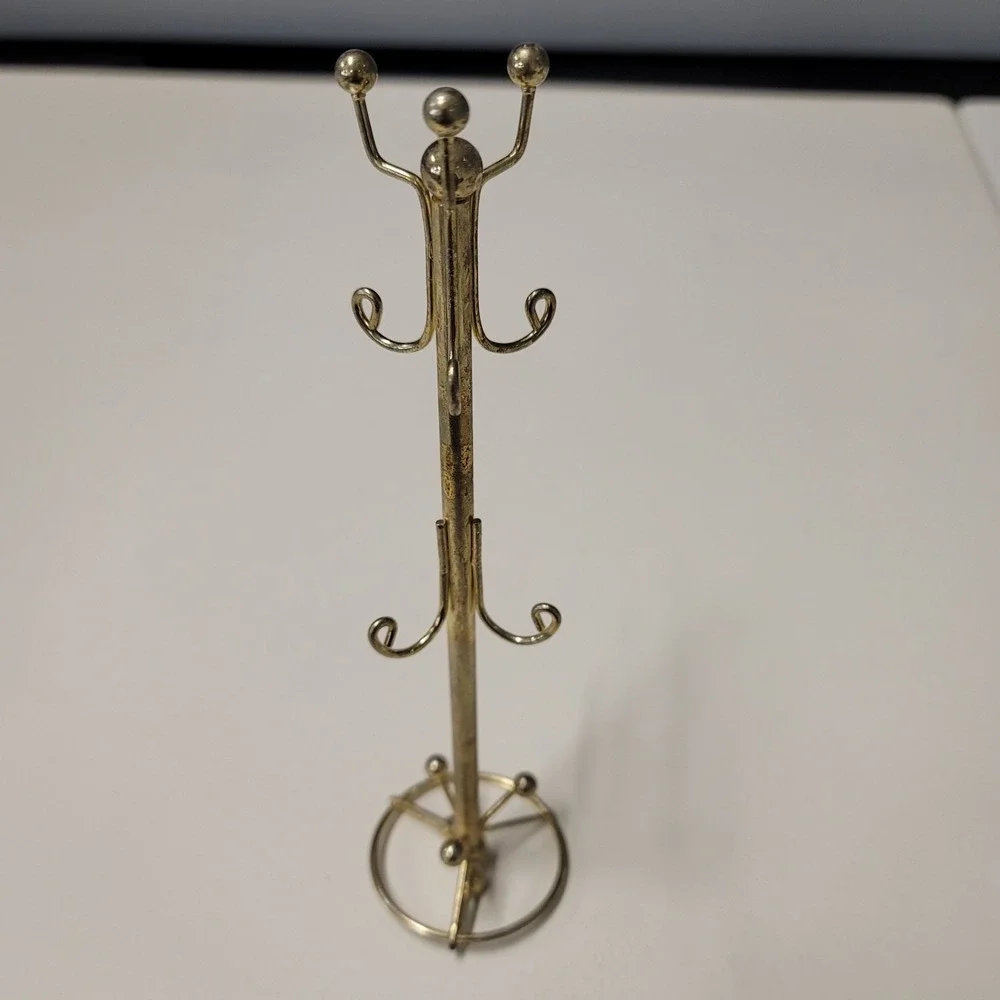 Vintage Doll House Miniature Brass Toy Hall Tree Coat‎ Rack Jewelry Hanger 7.5